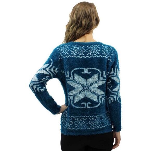 Snowflake Pattern Fuzzy Eyelash Knit Sweater - Picture 3 of 8